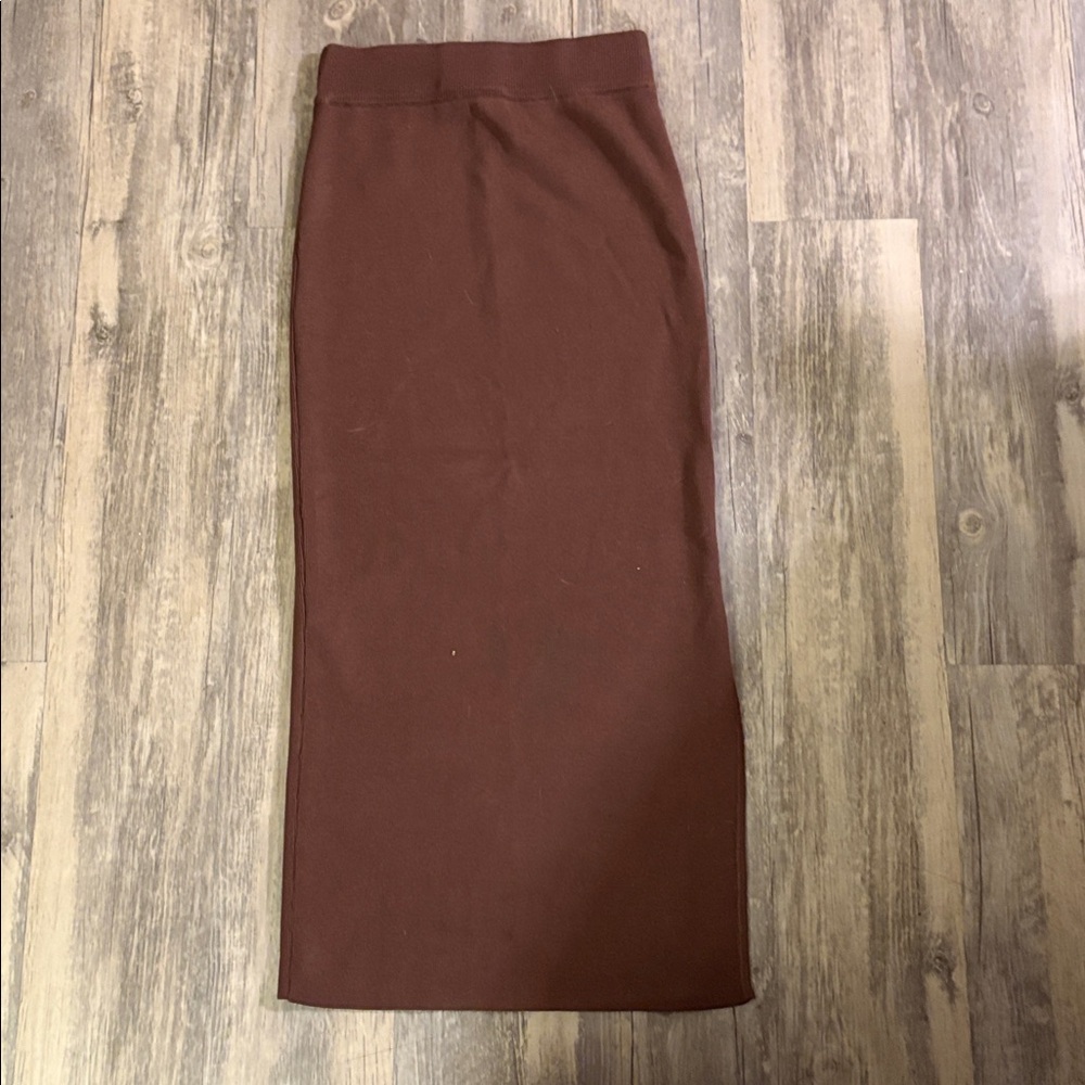 Animari Pencil Skirt, Chocolate Brown Knit Sweater straight fitted